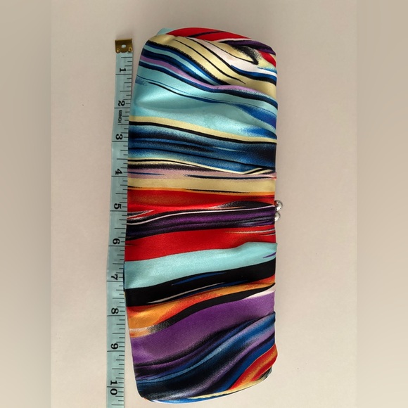 Kate Landry Satin Multicolor Striped Clutch with Rope Strap Vibrant Colors SKU8 - Picture 2 of 9